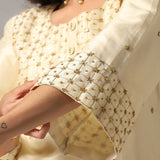 Cream Raw Silk Kurti With Palazzo Pants And Dupatta