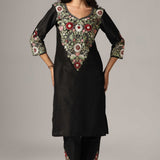 Black Raw Silk Kurti With Pants And  Dupatta