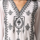 White French Crepe Kurti With Pants With Dupatta