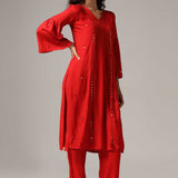 Red Rayon Kurti With Pants