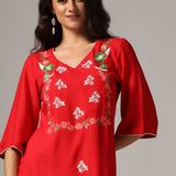 Red Rayon Kurti Palazzo Set