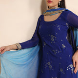 Blue Georgette Embroidered Sharara Kurti Set