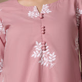 Dusty Pink Cotton Silk Embroidered Kurta Set