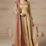 Golden Embroidered Georgette Anarkali Set