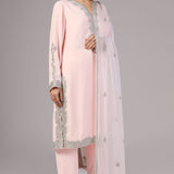 Pastel Pink Georgette Embroidered Kurti Set