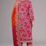 Bright Fuchsia Pink Dupion Silk Embroidered Kurti Set
