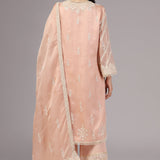 <img> Peach Pink Organza Thread Embroidered Kurti Set