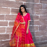 Rani Pink Cotton Silk Anarkali Set