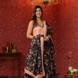 Black Organza Floral Printed Anarkali Set