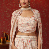 Pastel Cream Chinon Floral Printed Indo-Western Dhoti Set