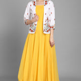 Yellow Georgette Long Kurti With Jacket