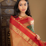 Forest Green Floral Kanjivaram Silk Saree