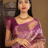 Bright Purple Floral Kanjivaram Silk Saree