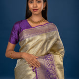 Golden Floral Kanjivaram Silk Saree
