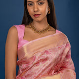 Soft Pink Floral Kanjivaram Silk Saree