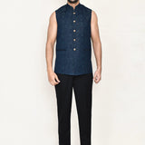 French Blue Polyester Sherwani Set