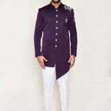 Purple Polyester Sherwani Set