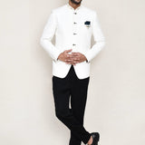White Cotton Linen Prince Coat With Pant