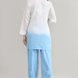 White And Blue Cotton Chikankari Suit Set