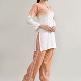 White And Brown Cotton Chikankari Suit Set