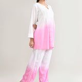 White And Pink Cotton Chikankari Suit Set