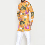 Yellow Rayon Set With Digital Print And Sequins Work
