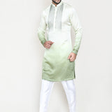 Cream To Green Gradient Satin Silk Kurta Set