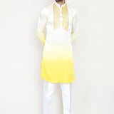 Cream To Yellow Gradient Satin Silk Kurta Set