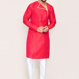 Red Art Silk Plain Kurta Set