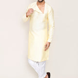 Soft Yellow Art Silk Kurta Set With Designer Neck