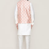 Peach Silk Jacket With Sequins And Threadwork