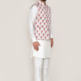 Moon White Art Silk Kurta Set With Floral Jacket