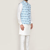 Sky Blue Cotton Jacket With Printed Design