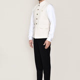 Cream Cotton Satin Nehru Jacket