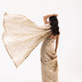 Dark Beige Viscose Jacquard Saree With Scallop Border