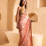 Blush Pink Silk Tissue Saree With Fancy Border