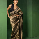 Moonlight Gold Silk Tissue Saree With Fancy Border
