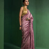 Turkish Rose Pink Chanderi Saree With Zari Stripes