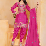 Pink Floral Embroidered Silk Kurta Set