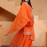 Bright Orange Silk Embroidered Sharara Set