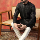 Black Silk Blend Embroidered Kurta