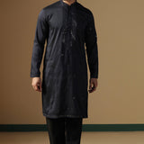 Black Silk Blend Embroidered Kurta