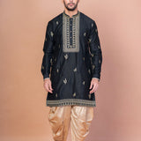 Rich Black Cotton Blend Embroidered Kurta Set