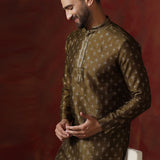 Mahendi Green Dupion Printed Kurta Set