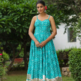 Lagoon Blue Cotton Floral Printed Gown Set