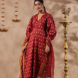 Maroon Cotton Printed Kurti Set