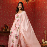 Soft Pink Chinon Floral Printed Anarkali Set