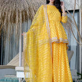 Bright Canary Yellow Brasso Printed Skirt Set