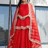 Candy Red Brasso Printed Skirt Set