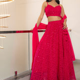 Cardinal Pink Georgette Chikankari Lehenga Set